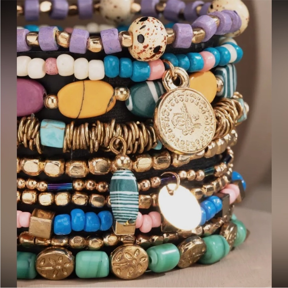 Boho Multicolor Stone & Bead Stackable Bracelet Set - Picture 2 of 3